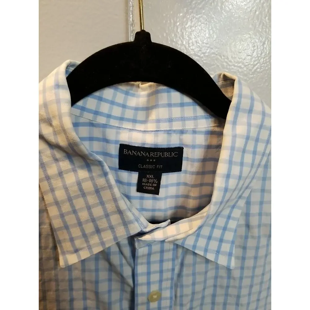 Banana Republic Mens Blue/White Window Pane Print Button up Shirt Size‎ XXL